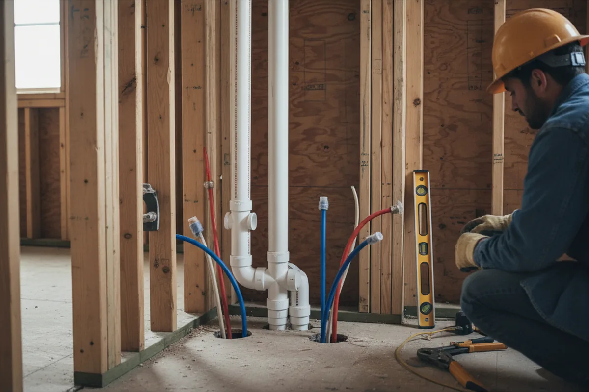 Drain and supply rough-in during Leak Detection in West Hartford
